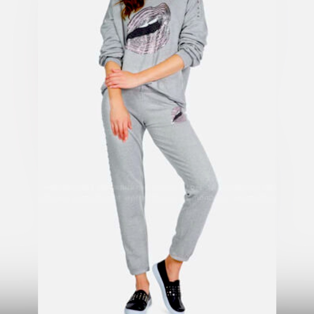 Lauren Moshi Lip Embellished Sweatpants